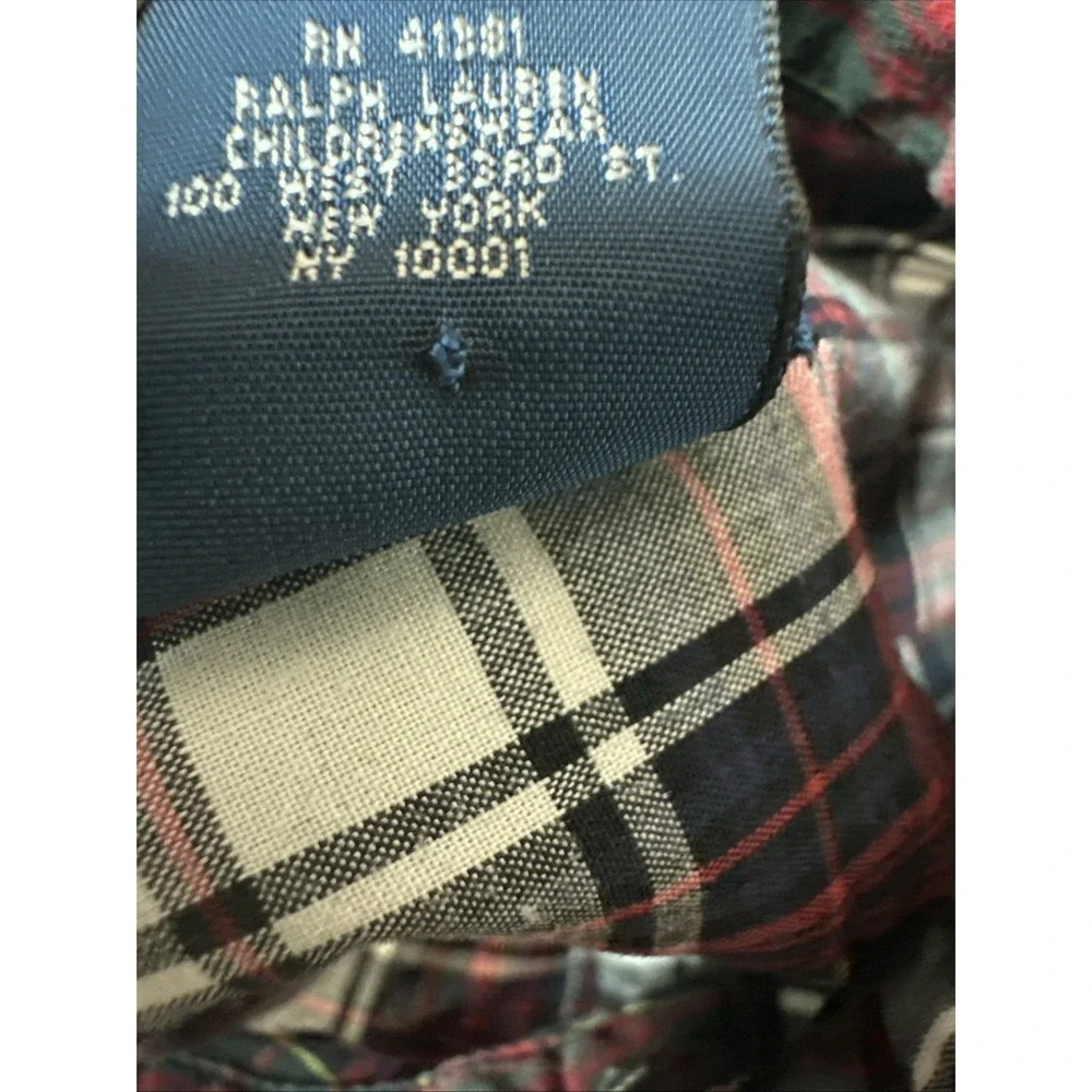 Ralph Lauren  Shirt Kids Boys Sz 6 Tartan Plaid Red Green White Cotton